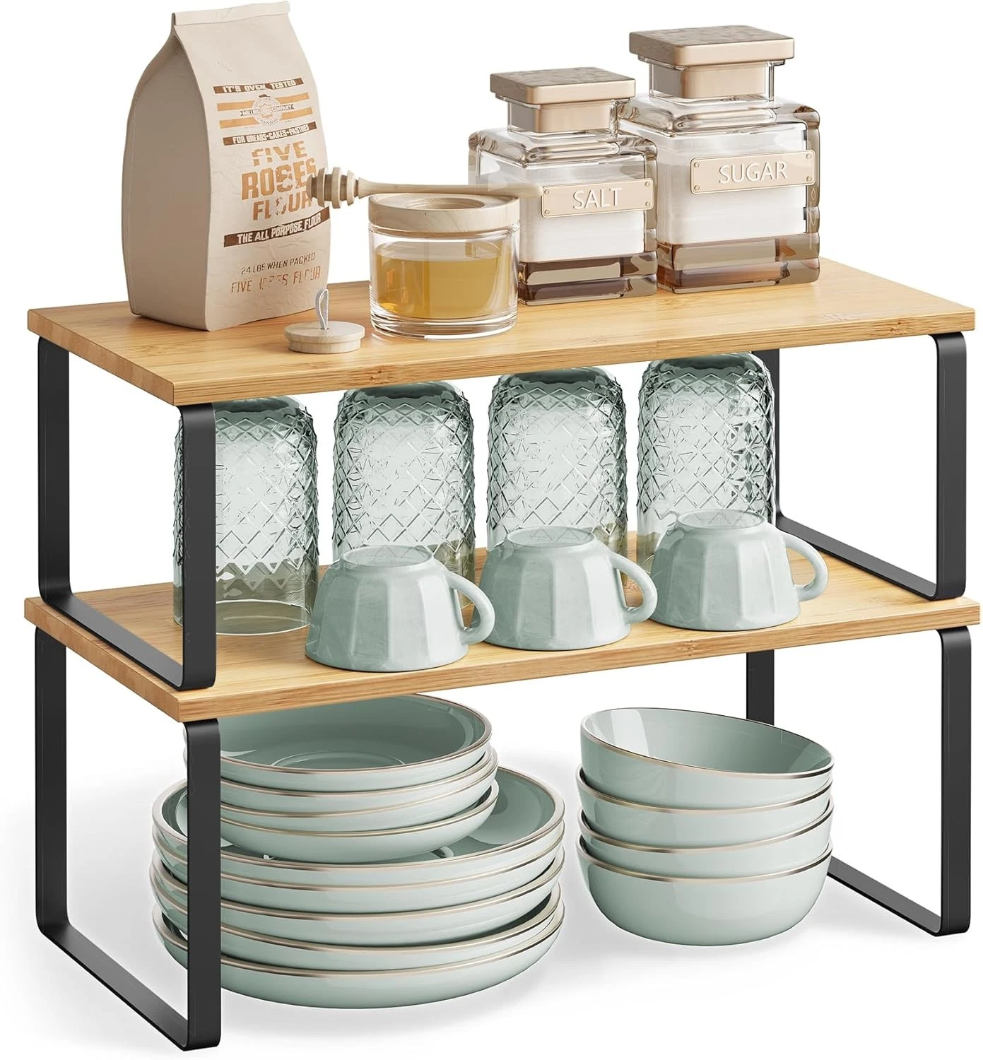 Set of 2 Expandable Spice Rack Shelf Organiser Stackable Kitchen Storage