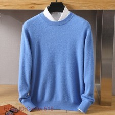 Winter Men's Mink Cashmere Round Neck Solid Color Autumn Pullover Warm Sweater