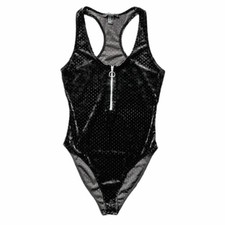 Forever 21 Black Velour/Velvet Bodysuit Size Medium