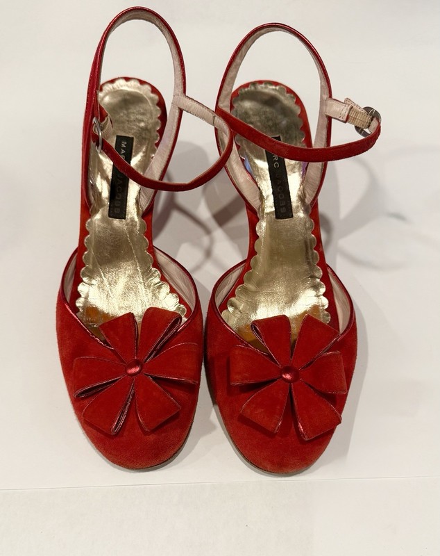 MARC JACOBS Red Suede Daisy Sling Back Heels | US 7.5