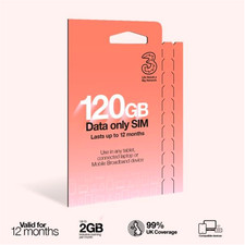 Three 120GB Data Only SIM Lasts up to 12 month