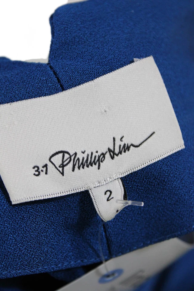 3.1 Phillip Lim 女式打褶 3 口袋高腰直筒裤蓝色 2 码 — 第 4/4 张图片