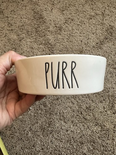 Rae Dunn Artisan Collection Magenta Meow Cat Dish Bowl  White Black Wording