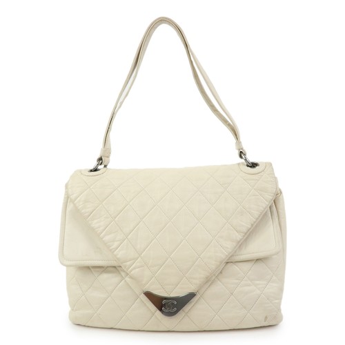 CHANEL Matelasse COCO Mark Calf Leather Double Flap Shoulder Bag Auth Used F/S