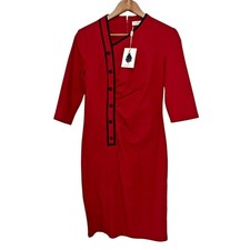 MUXXN Asymmetrical Ruched Sheath Dress Womens L Red NEW Retro Pencil 3/4 Sleeve