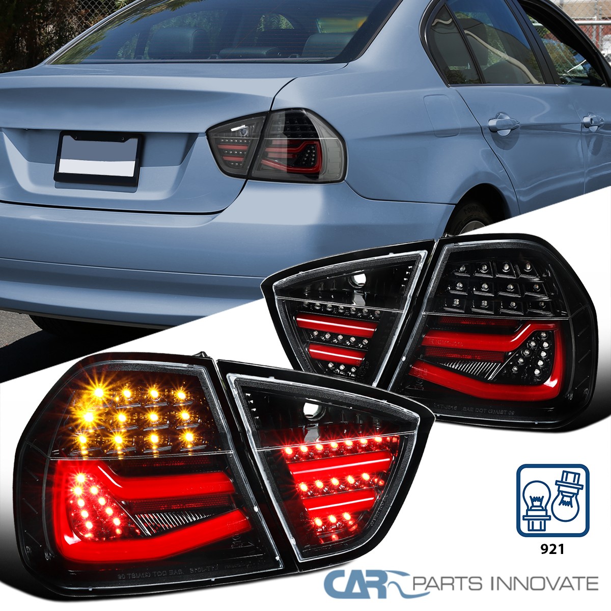 Pearl Black Fits 2005-2008 BMW E90 325i 4Dr Sedan LED Tail Lights