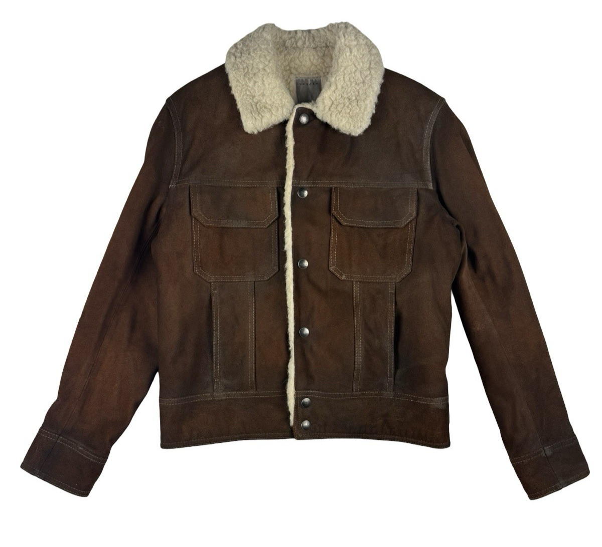 Sandro Suede Leather Shearling Lined Jacket Brown Size M