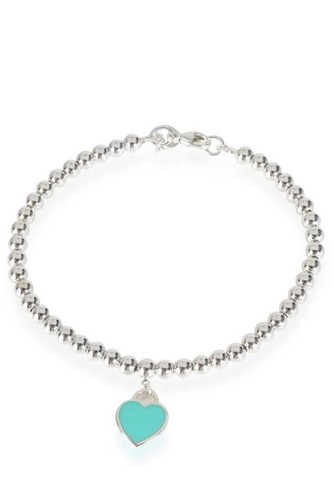 Tiffany & Co. Blue Heart Bead Bracelet 7.5" Long