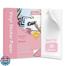 Premium Printable Vinyl Sticker Paper 8.5"x11" for Inkjet Printer 30 Sheets M