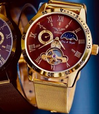 Minoir Herren Uhr Automatikuhr Armbanduhr Braun Gold Farben Herrenuhr Glasboden