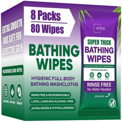 Super Thick Bath Wipes No-rinse Shower Alternative Hospital Grade 80ct