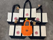 Lot of 6 Trader Joe's Canvas Grocery Reusable Tote Bag Blue White Orange Large