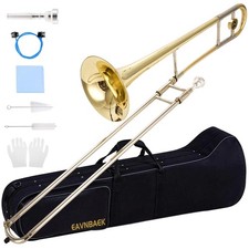 Eavnbaek Bb Tenor Slide Trombone for Students Beginners, B Flat Brass Gold