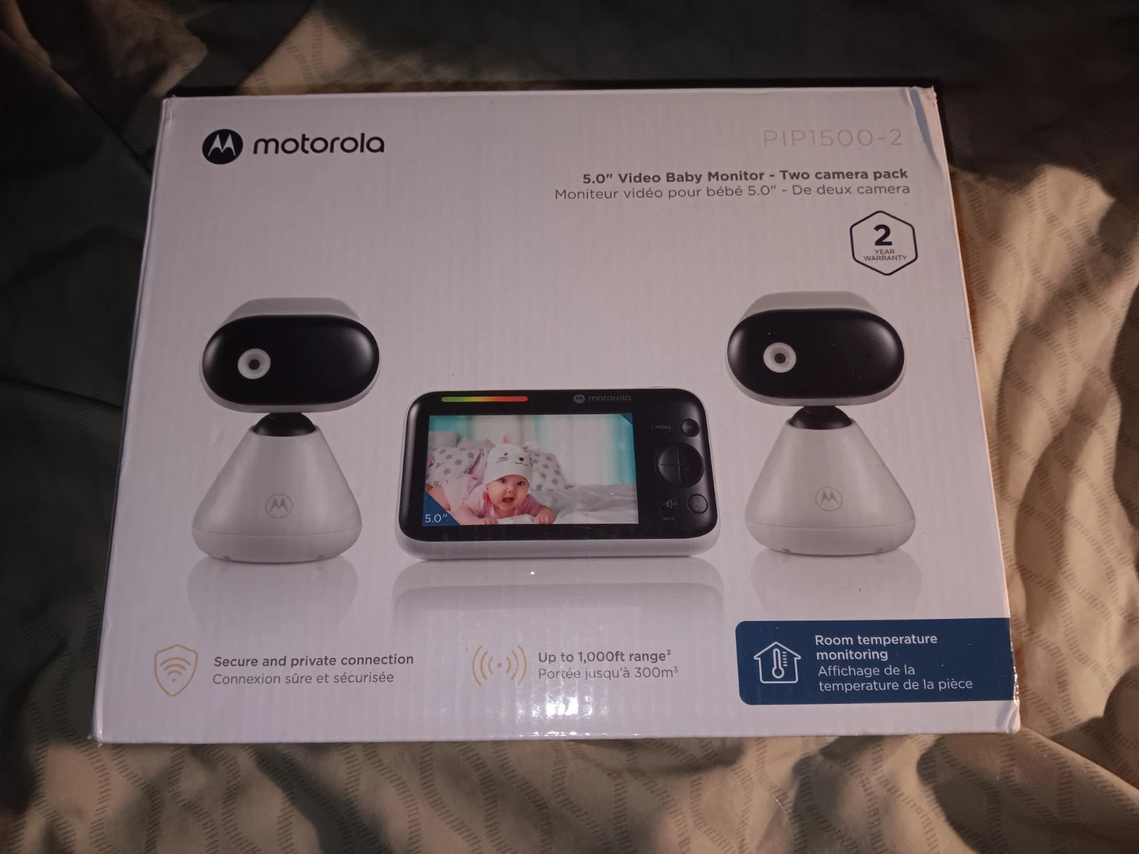 New! Open Box Motorola 5" WiFi Video Baby Monitor with 2 Cameras White PIP1500-2