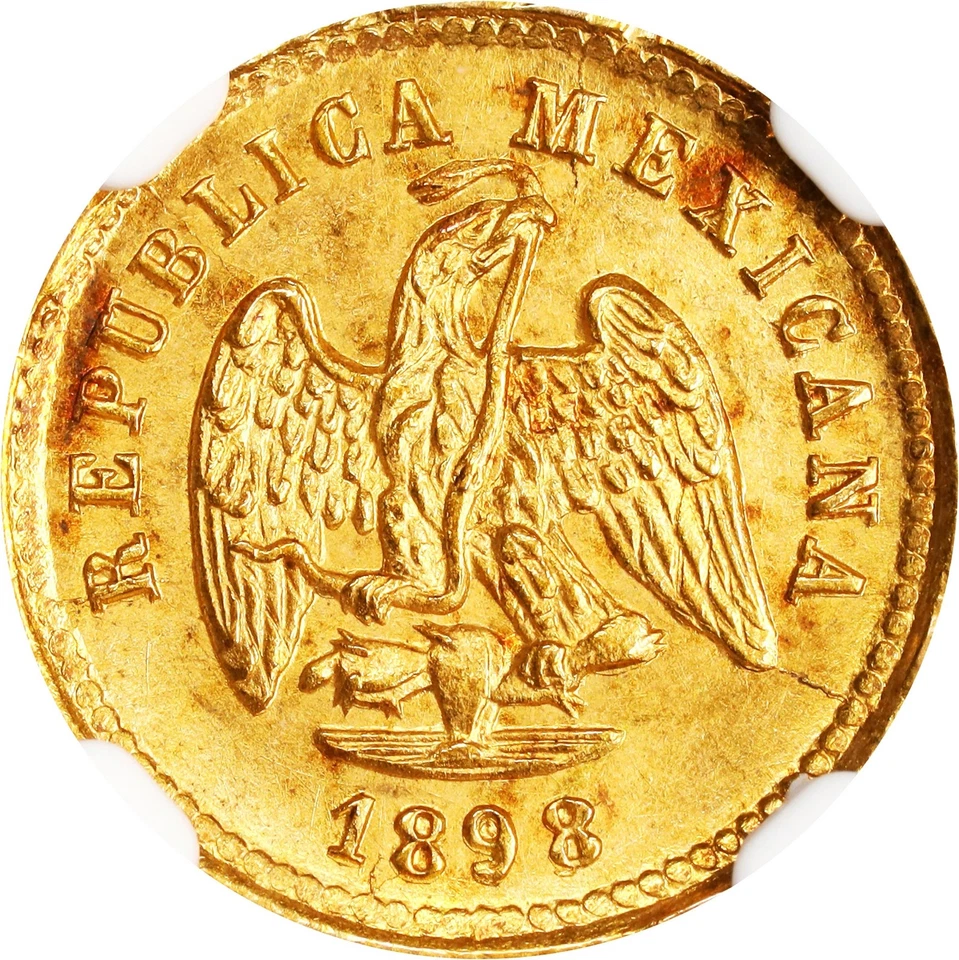 Mexico: Gold 1 Peso, 1898-Cn M. Culiacan Mint. NGC MS-64! Stunning near-Gem! - Image 2 of 4