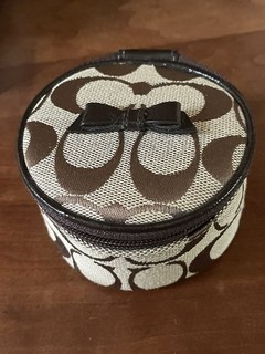 COACH Vintage Jewelry Travel Round Pouch Case Signature Bow With Mirror