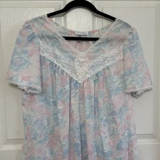 Vintage Miss Elaine Nightgown Floral Pastel House Dress M Lacey Long Muumuu