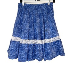 Square Up Dance Skirt Western Rockabilly Blue Floral Lace Rodeo Festival Small