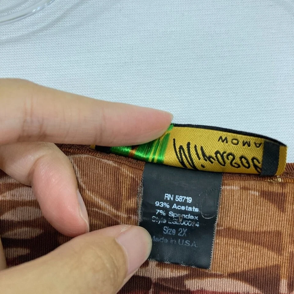 Mirasol size 2X Brown Leaf Artsy Print Slinky Knit Stretch Tie Hem Boho Top Foto 4 de 4