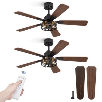 2 Pack 42 Inch Rustic Caged Ceiling Fan with Lights, Black Farmhouse Ceiling ...