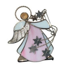 Stained Glass Angel Tea Light Candle Holder Stars 6 in Easter Christmas sympathy