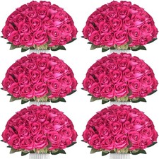 90pcs Hot Pink Roses Artificial Flowers Gift Bulk Realistic Silk Faux Rose with