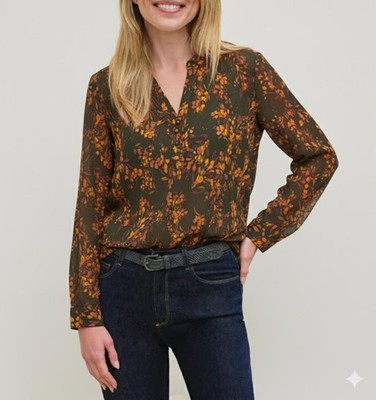Garnet Hill women's top dark green background floral print Size 6