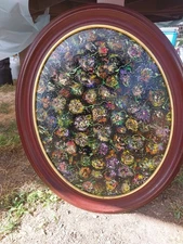 Acrylic Painting On Old Oval Canvas "Blooms". Original Painting Made By Me
