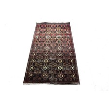 4x8 Handmade Turkish Vintage Geometric Brown Wool Runner Rug  1980  SHR85