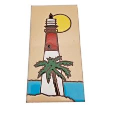 Vintage Lighthouse Tile Trivet Terracotta 5.75" x 3" Earthtones Ocean Costal