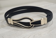 Chico  s Black Leather Skinny Belt Interlock Buckle Women's M/L Adjustable