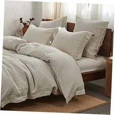 100 Duvet Cover Set with Embroidery Border Washed - 3 Pieces 1 Queen Linen