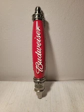 Budweiser Large Red Beer Tap Handle Raised Letters Signature 12.5" Man Cave