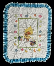 Suzy's Zoo Witzy Duck Cross Stitch Quilt Baby Blanket Handmade Sating Trim