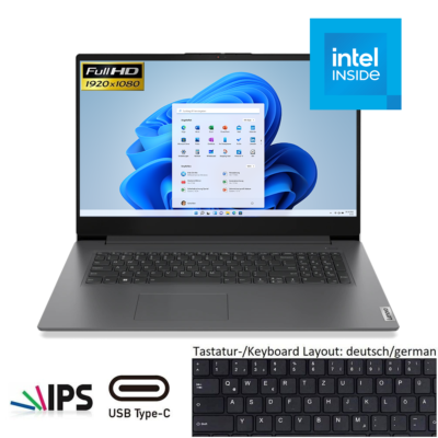 Lenovo V17 G4 IRU 17,3 Zoll (256GB SSD, Intel U300, 4,4GHz, 8GB 
