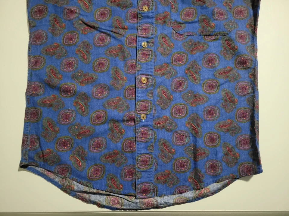 Camisa De Colección Años 90 Chaps Ralph Lauren Para Hombre Pequeña Azul Paisley Estampado Completo Foto 3 de 4