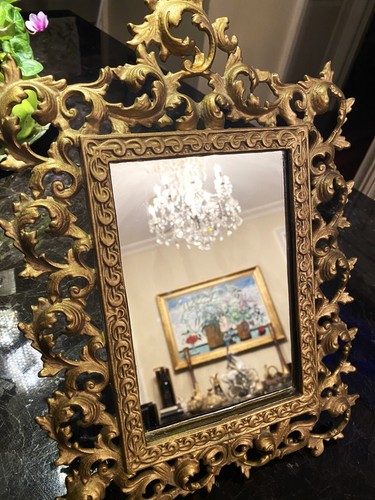 Antique Gold Metal Mirror/ Picture Frame Easel Gold Ornate Acanthus Leaf 16” XL! - Picture 7 of 9