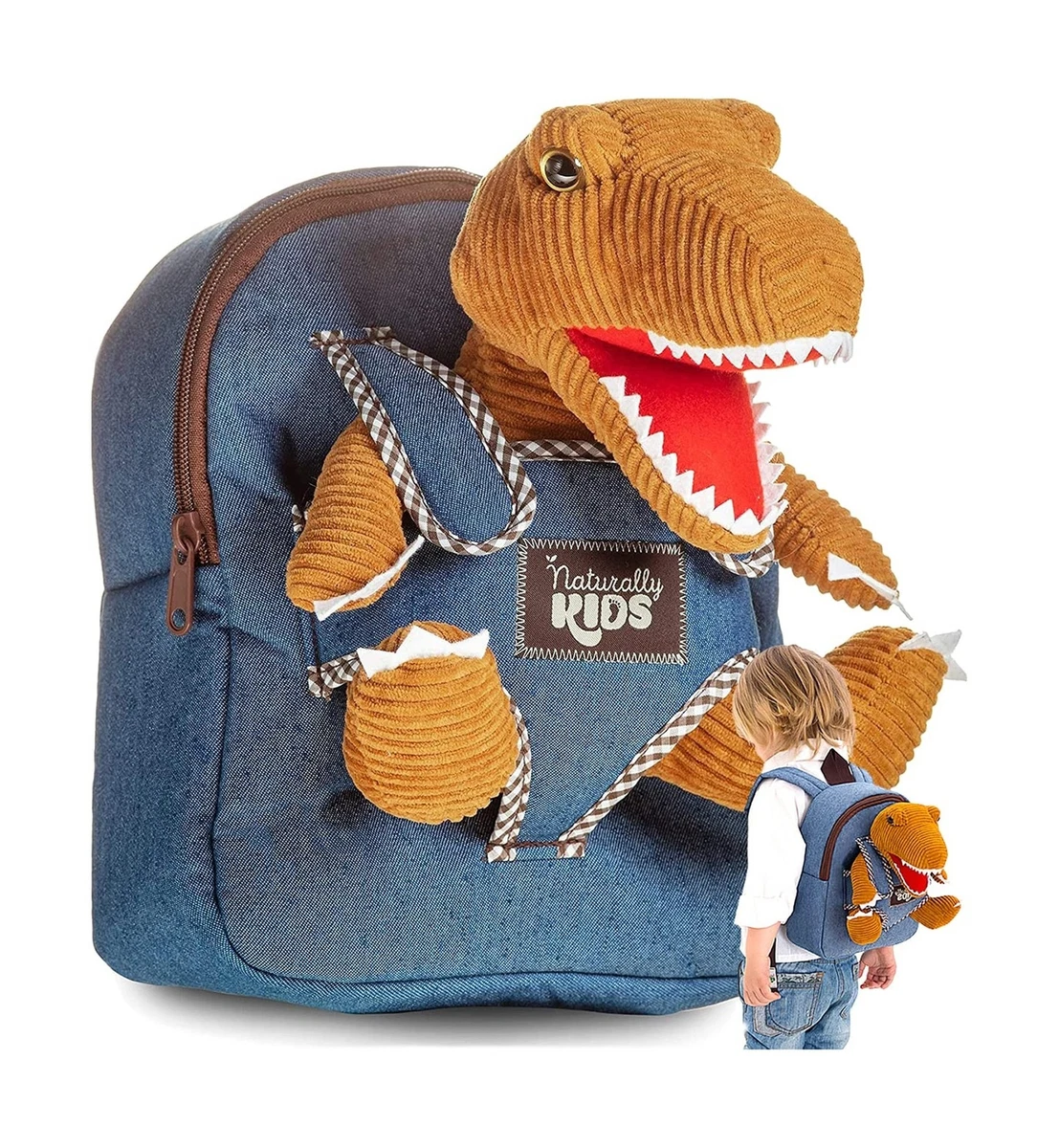 Naturally KIDS Small Dinosaur Backpack Dinosaur Toys for Kids 3 5
