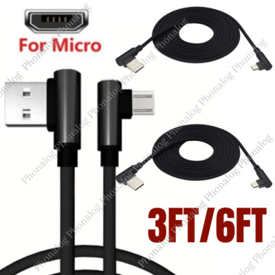 90 Degree Right Angle Micro USB Cable Fast Charging Cord 3/6/10FT For Samsung LG