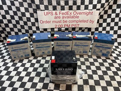 Power Sonic Rechargeable Lead Battery, PS-1250F1 & UB1250, LOT OF 6, SHIPSAMEDAY