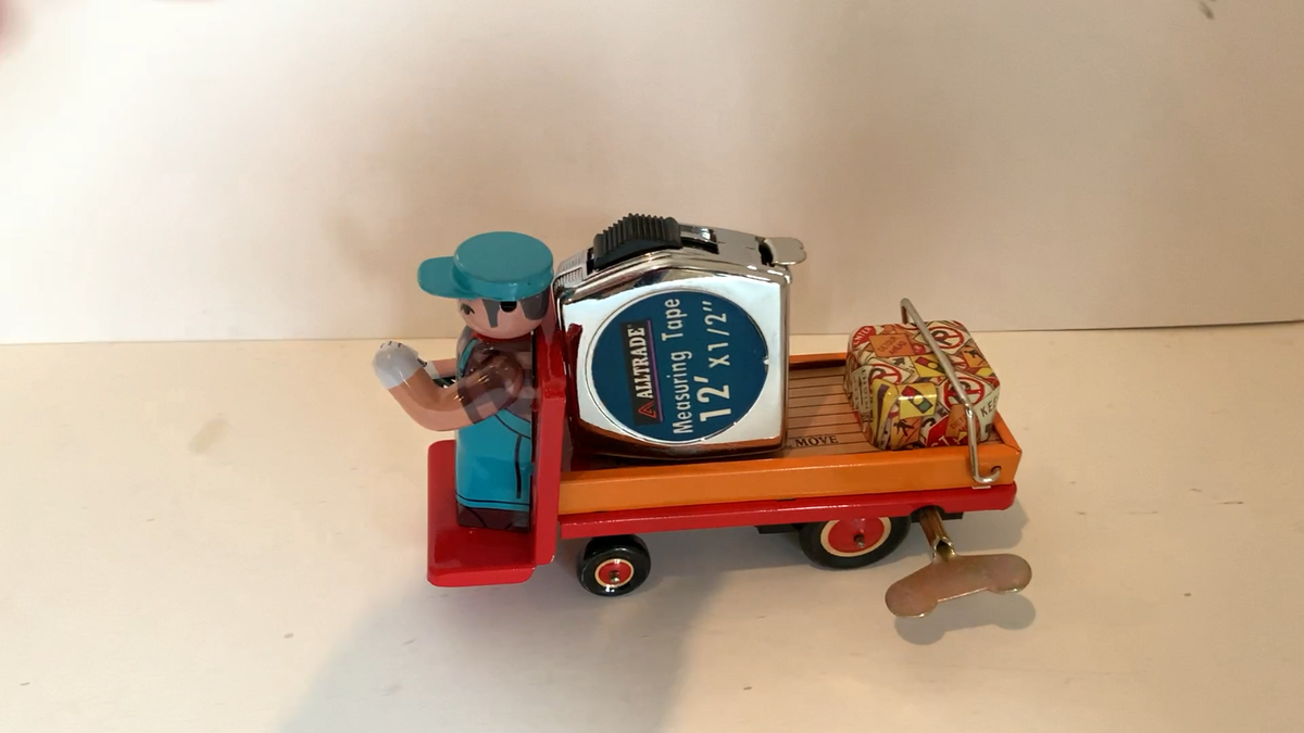 PLATFORM TRUCK Red China clockwork Tin Vintage Toy Chinese wind up