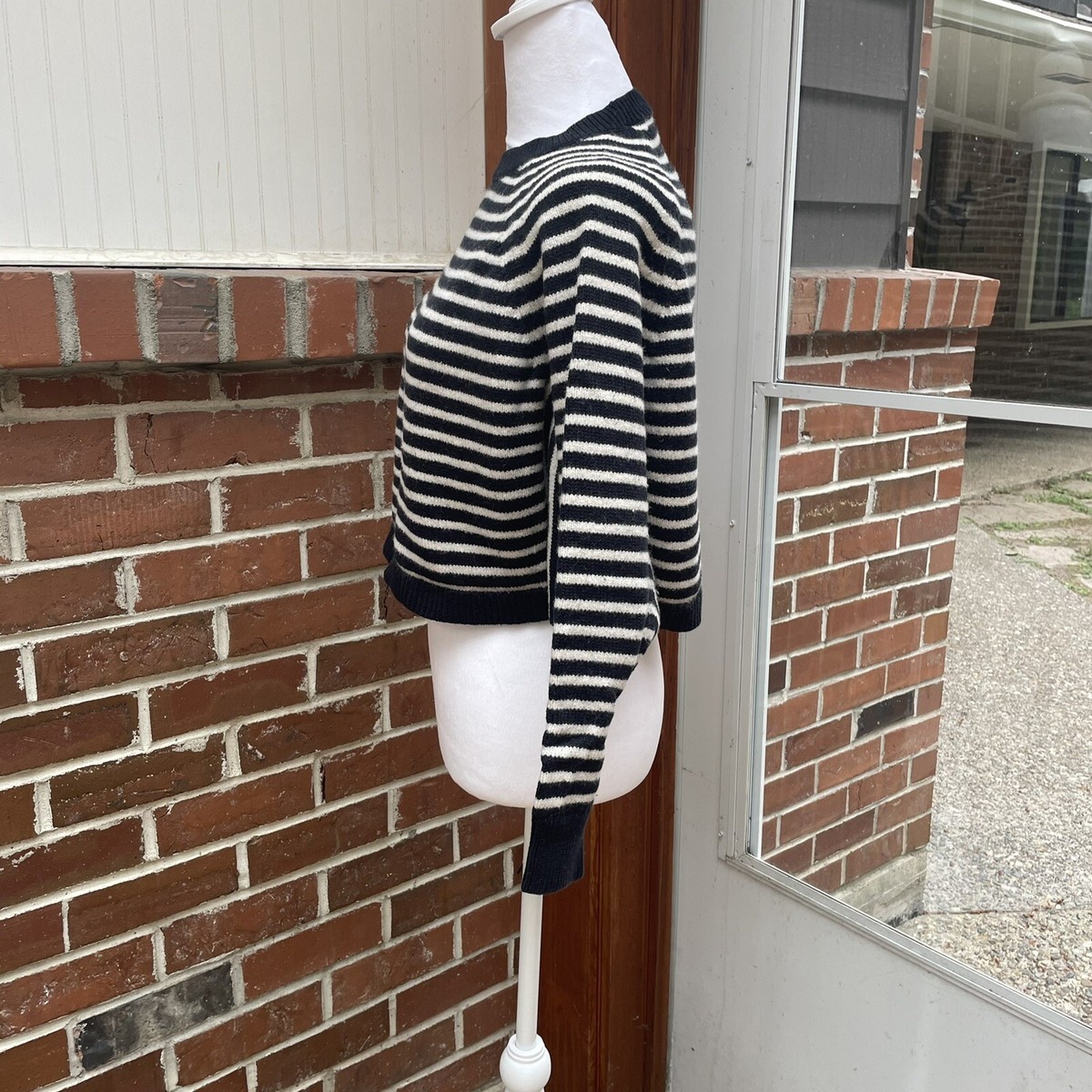 Allsaints Marcel Black and Cream Striped Dolman Sleeve Cropped Sweater Size  S