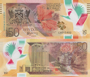 Trinidad And Tobago 50 Dollars 15 Polymer Hibiscus Cardinal P59 Unc Ebay