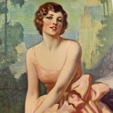 Original Pin Up Flapper Girl Art Print Bradshaw Crandell Red Lips Pretty Dress