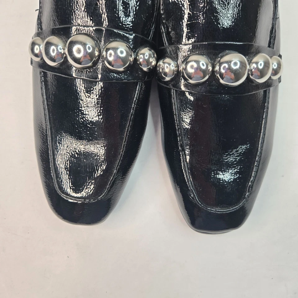 Zara Square Toe Mule Shoes Size 6 Patent Leather Studded Slip On Preppy Loafers - Image 3 of 4
