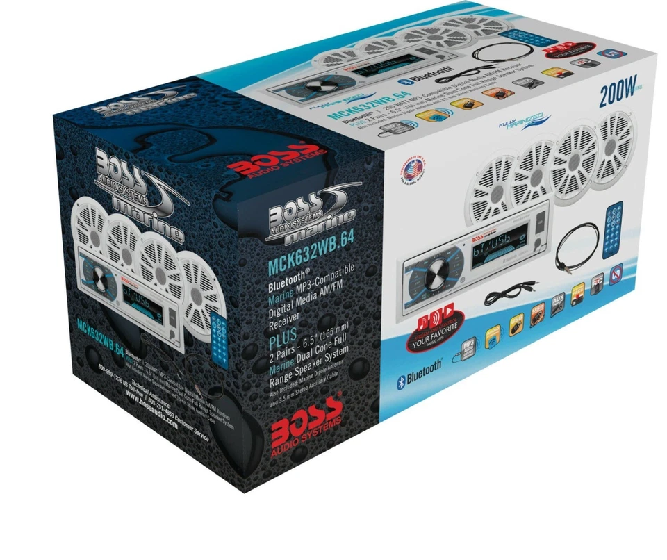 Boss MCK632WB6 Marine Receiver with Bluetooth Pair 6.5" speakers antenna Aux NEW - Image 2 of 4