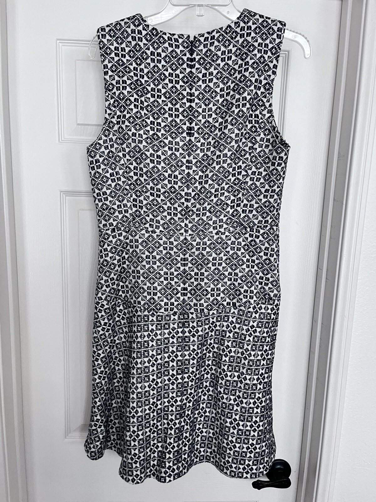 Abito da lavoro Tory Burch tessuto tela stampa geometrica abbigliamento bianco navy taglia 6