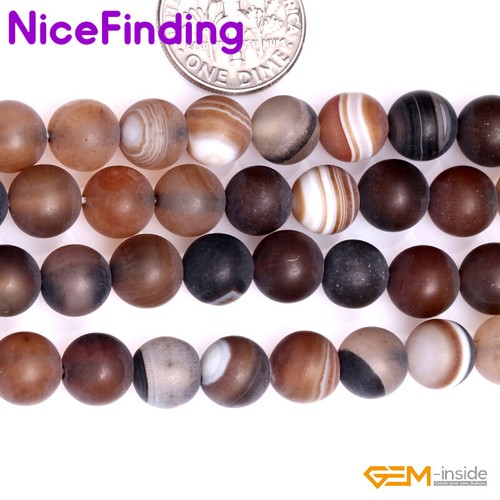 Natural Round Frost Matte Stripe Agate Onyx Stone Beads For Jewellery Making - Picture 5 of 25