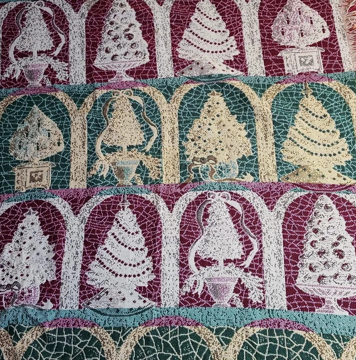 Stained Glass Knit Woven Throw Blanket Tapestry Christmas Tree 55"×44"