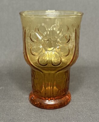 Vintage Libbey Country Garden Daisy Amber Glasses Tumblers Juice 4 